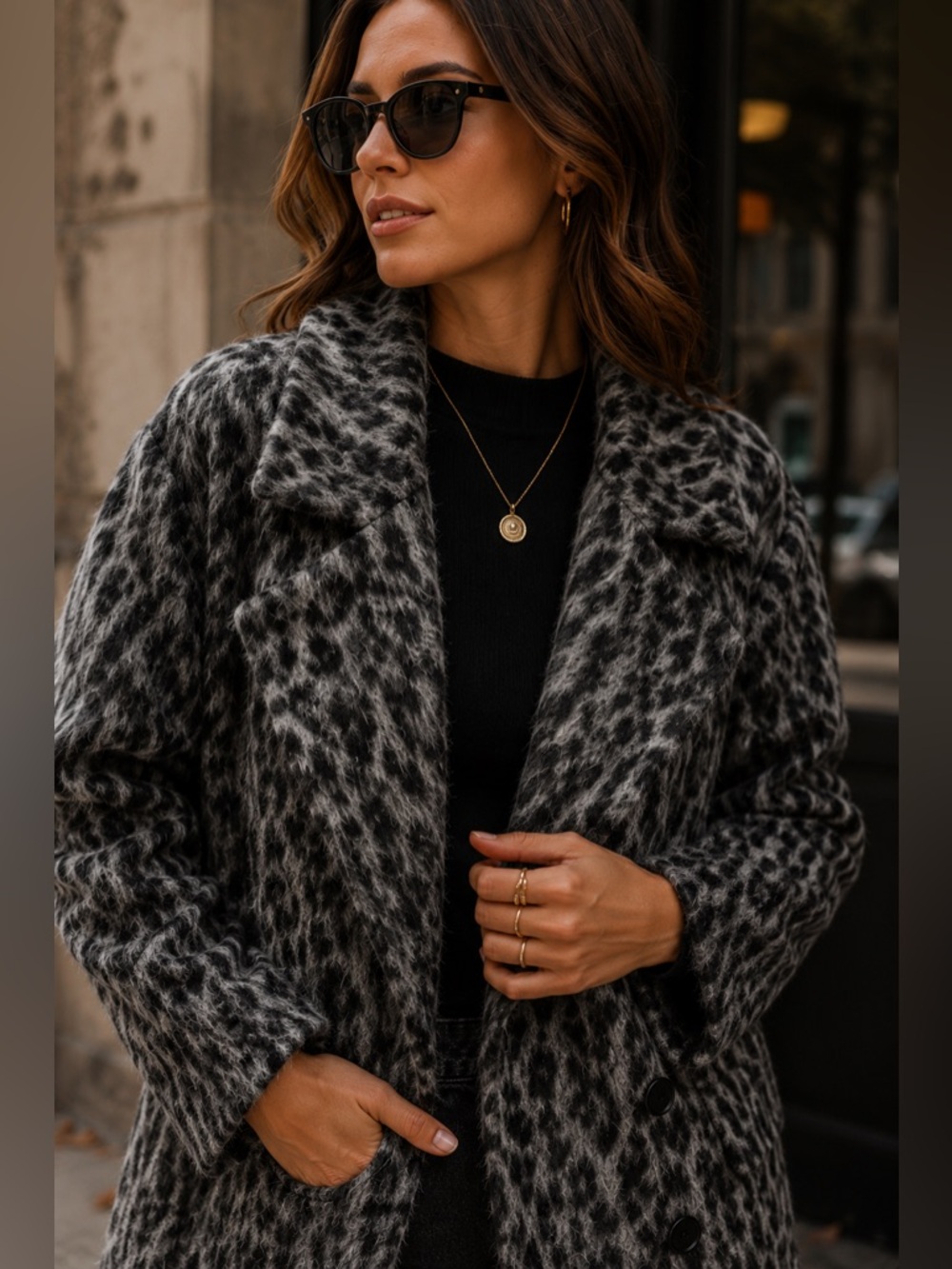 Scotch & Soda Maison Scotch Gray Leopard Wool Cocoon Coat Women’s L